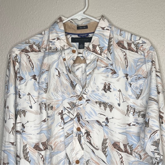 Tommy Hilfiger Slim Fit Ski Print Long Sleeve Button Up Shirt Mens Size Medium - Picture 2 of 11